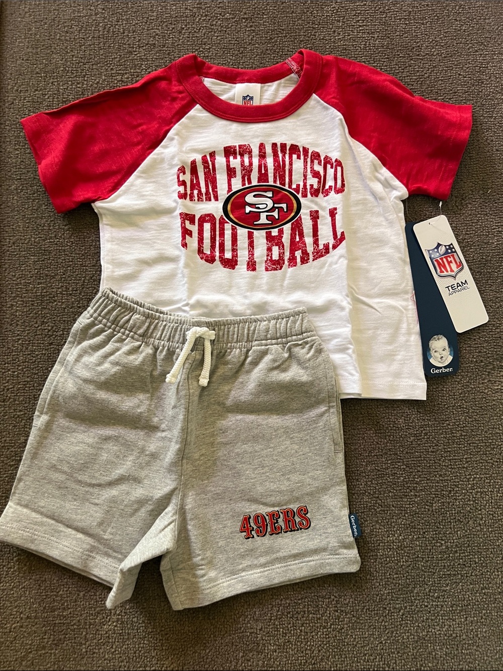 NFL San Francisco 49ers Red & White Raglan Tee with Gray Shorts